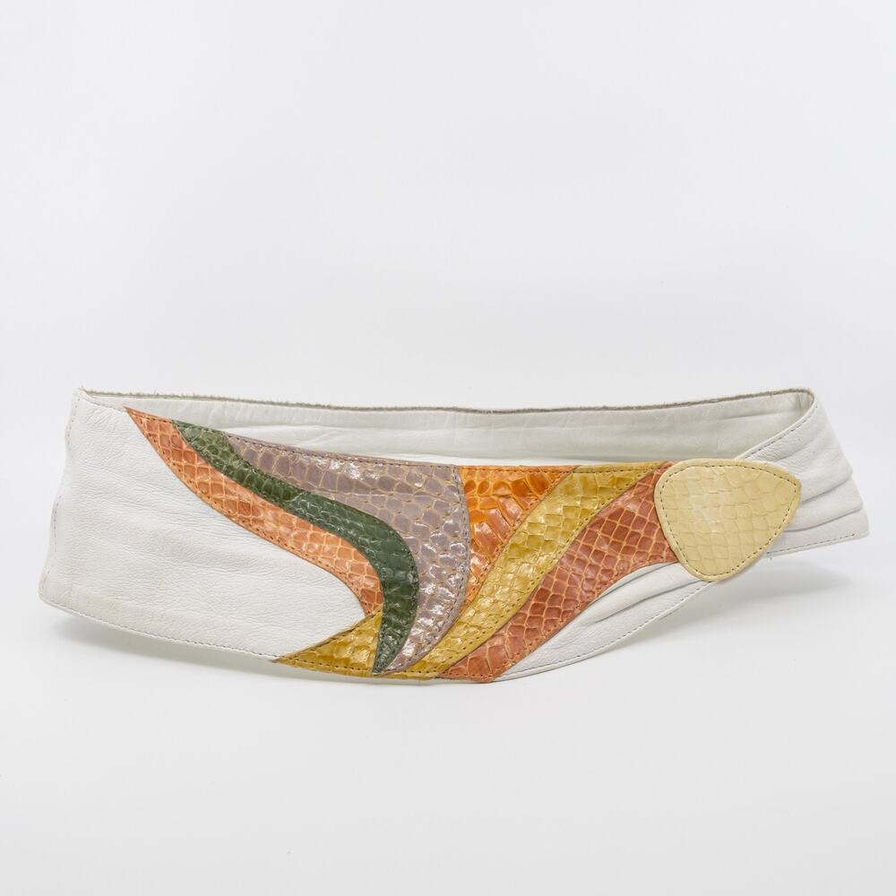 Colorful Leather Statement Belt with Snake Texture